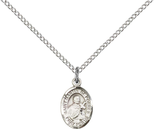 Sterling Silver St. Martin de Porres Pendant with 18 inch Sterling Silver Light Curb Chain - Small