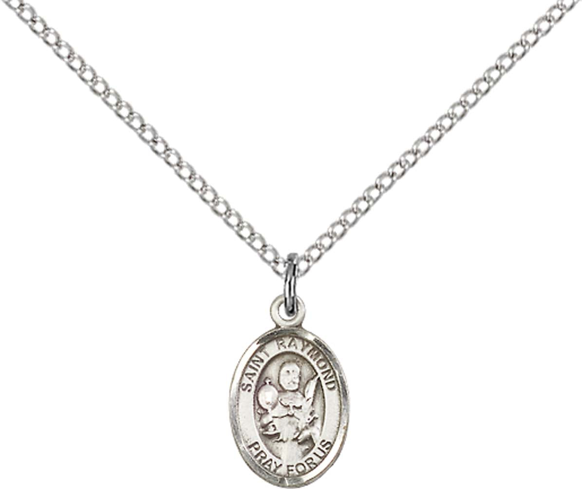 Sterling Silver St. Raymond Nonnatus Pendant with 18 inch Sterling Silver Light Curb Chain - Small