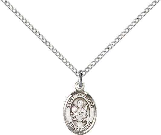 Sterling Silver St. Raymond Nonnatus Pendant with 18 inch Sterling Silver Light Curb Chain - Small