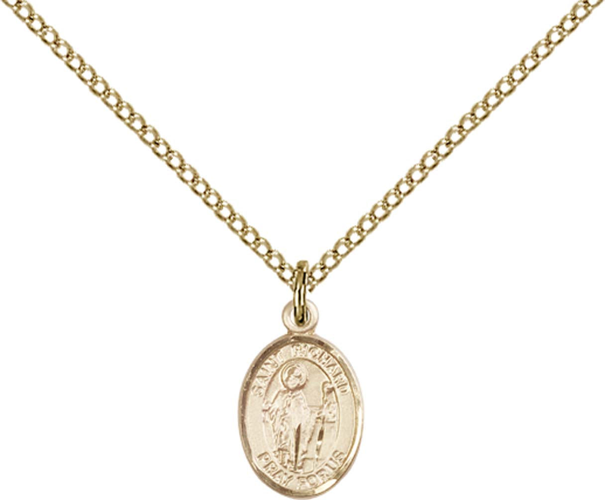14kt Gold Filled St. Richard Pendant with 18 inch Gold Filled Light Curb Chain - Small