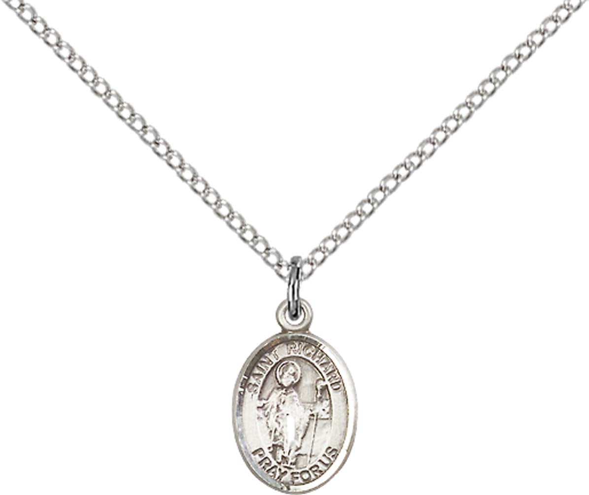 Sterling Silver St. Richard Pendant with 18 inch Sterling Silver Light Curb Chain - Small
