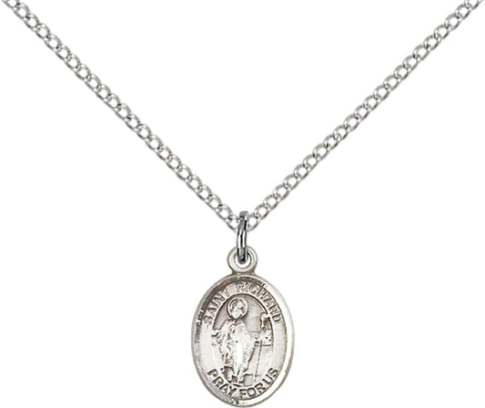 Sterling Silver St. Richard Pendant with 18 inch Sterling Silver Light Curb Chain - Small