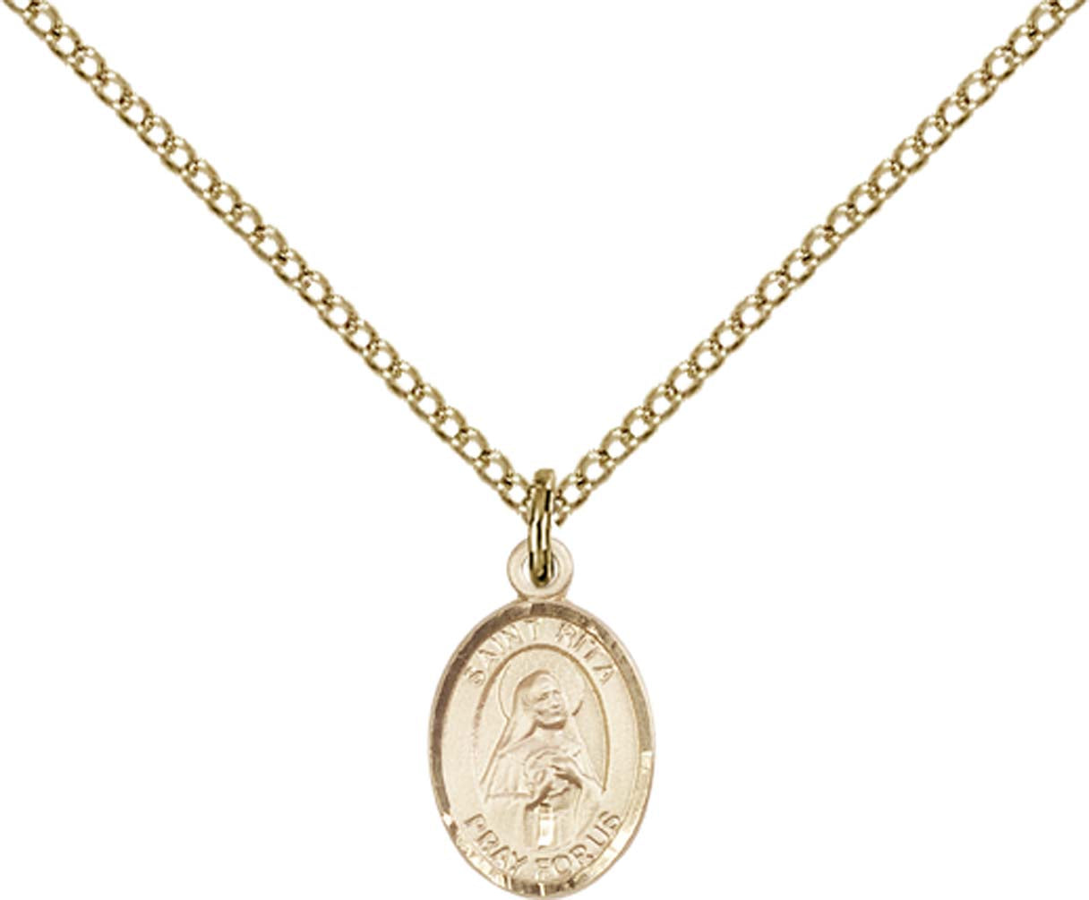 14kt Gold Filled St. Rita of Cascia Pendant with 18 inch Gold Filled Light Curb Chain - Small