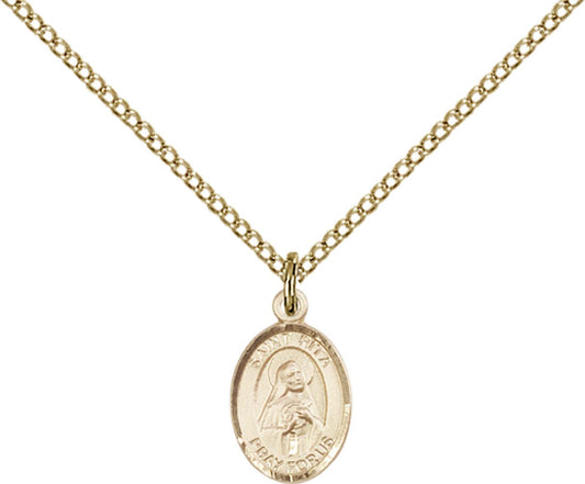 14kt Gold Filled St. Rita of Cascia Pendant with 18 inch Gold Filled Light Curb Chain - Small