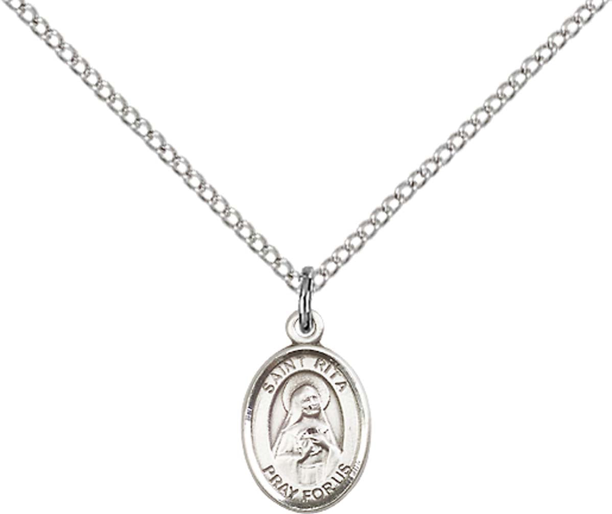 Sterling Silver St. Rita of Cascia Pendant with 18 inch Sterling Silver Light Curb Chain - Small