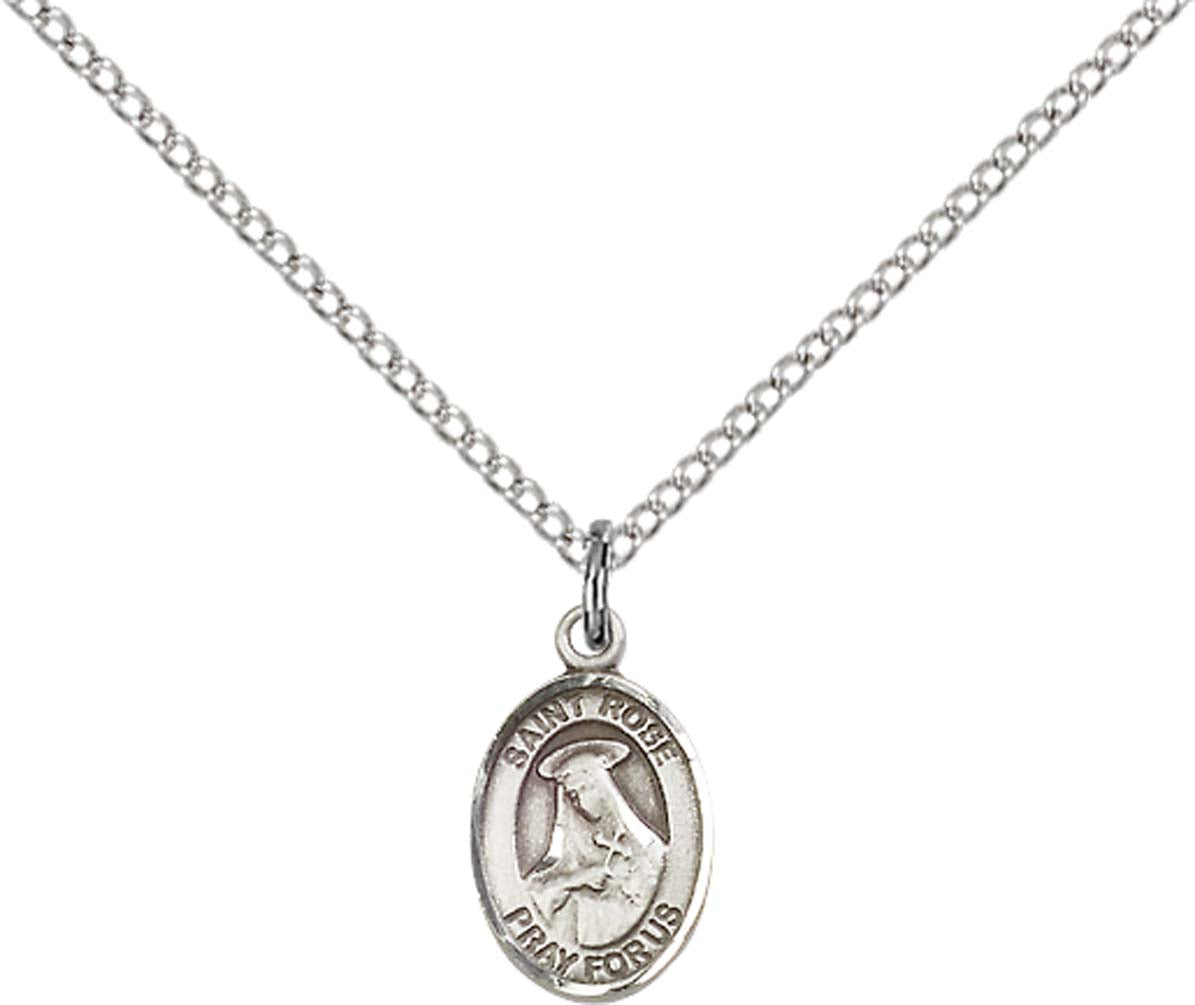 Sterling Silver St. Rose of Lima Pendant with 18 inch Sterling Silver Light Curb Chain - Small