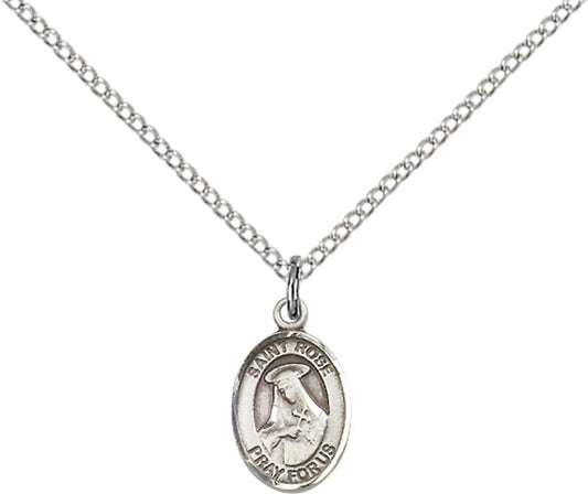 Sterling Silver St. Rose of Lima Pendant with 18 inch Sterling Silver Light Curb Chain - Small
