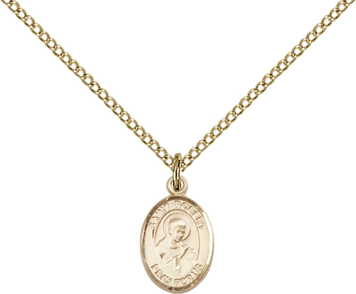 14kt Gold Filled St. Robert Bellarmine Pendant with 18 inch Gold Filled Light Curb Chain - Small