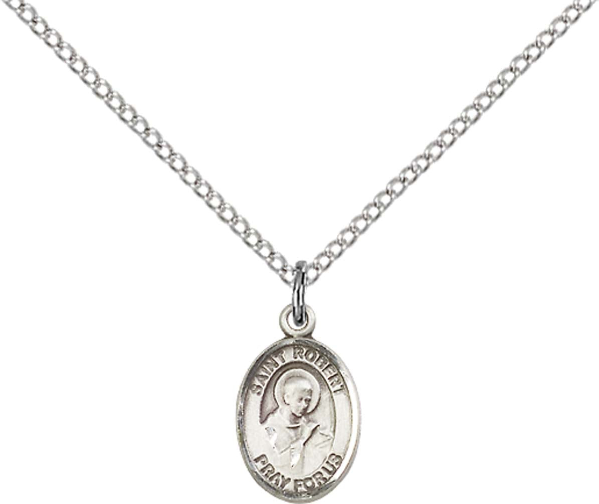 Sterling Silver St. Robert Bellarmine Pendant with 18 inch Sterling Silver Light Curb Chain - Small