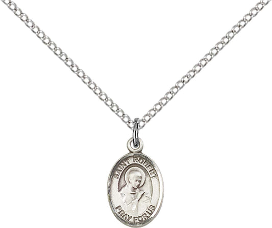 Sterling Silver St. Robert Bellarmine Pendant with 18 inch Sterling Silver Light Curb Chain - Small