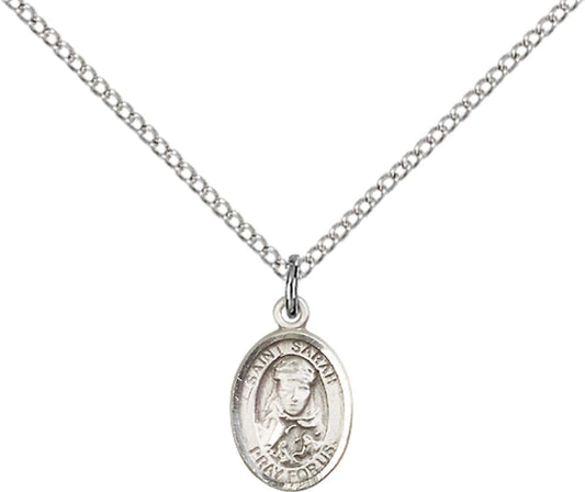 Sterling Silver St. Sarah Pendant with 18 inch Sterling Silver Light Curb Chain - Small