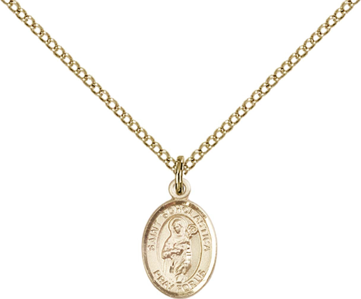 14kt Gold Filled St. Scholastica Pendant with 18 inch Gold Filled Light Curb Chain - Small