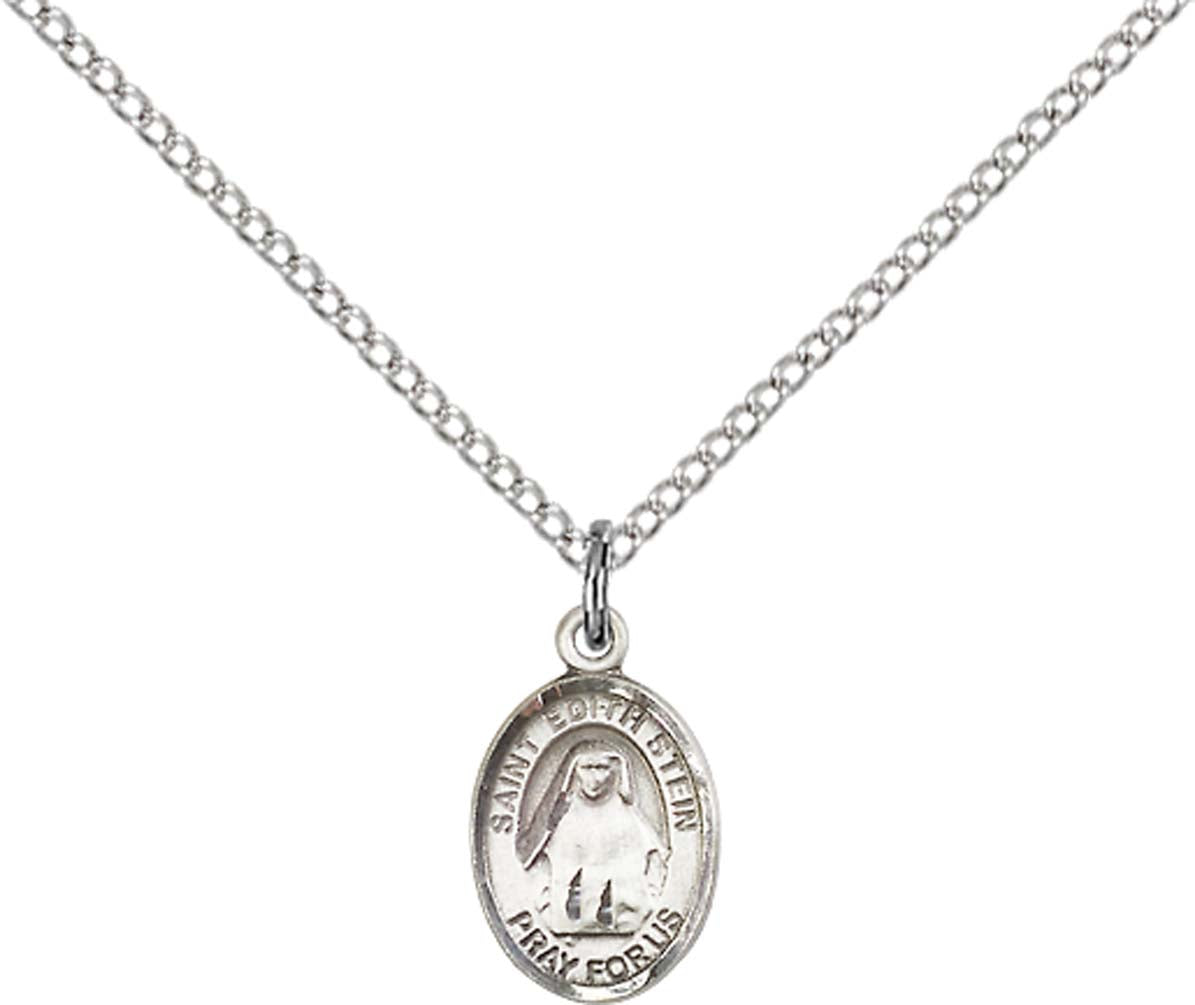 Sterling Silver St. Edith Stein Pendant with 18 inch Sterling Silver Light Curb Chain - Small