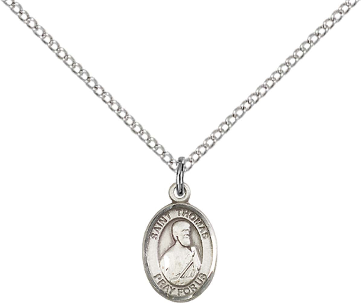 Sterling Silver St. Thomas the Apostle Pendant with 18 inch Sterling Silver Light Curb Chain - Small
