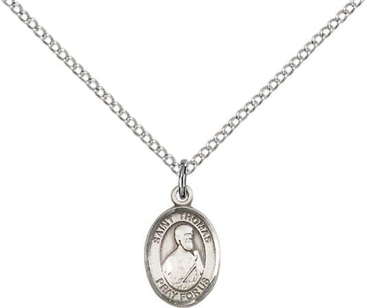 Sterling Silver St. Thomas the Apostle Pendant with 18 inch Sterling Silver Light Curb Chain - Small