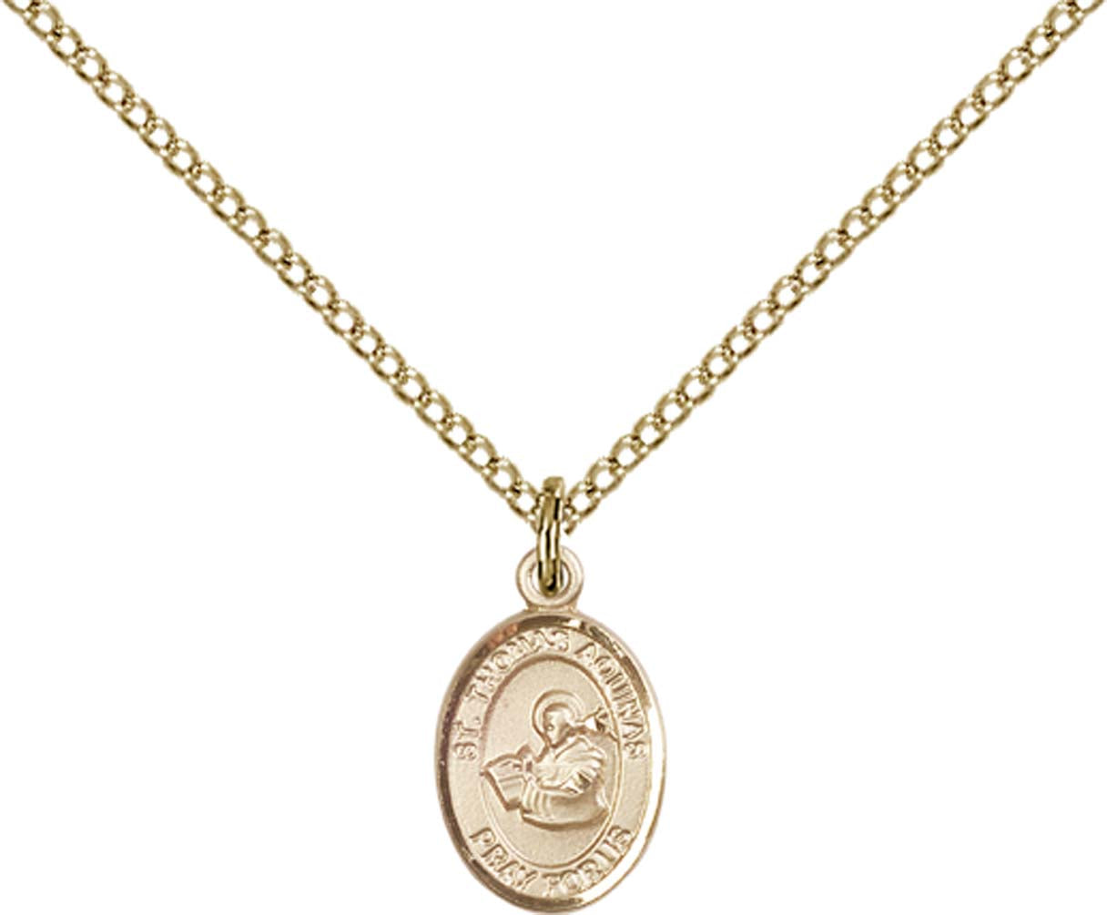 14kt Gold Filled St. Thomas Aquinas Pendant with 18 inch Gold Filled Light Curb Chain - Small