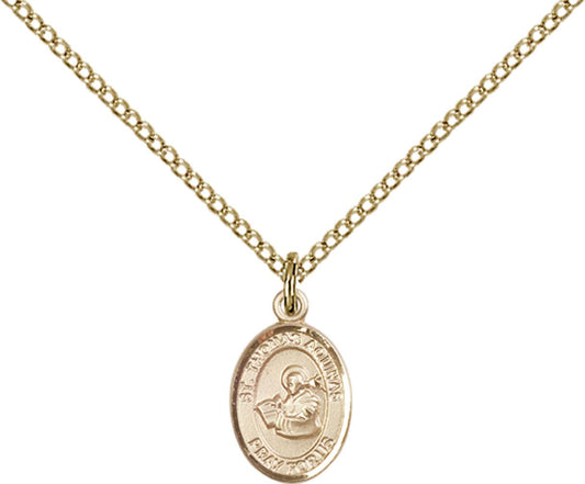 14kt Gold Filled St. Thomas Aquinas Pendant with 18 inch Gold Filled Light Curb Chain - Small