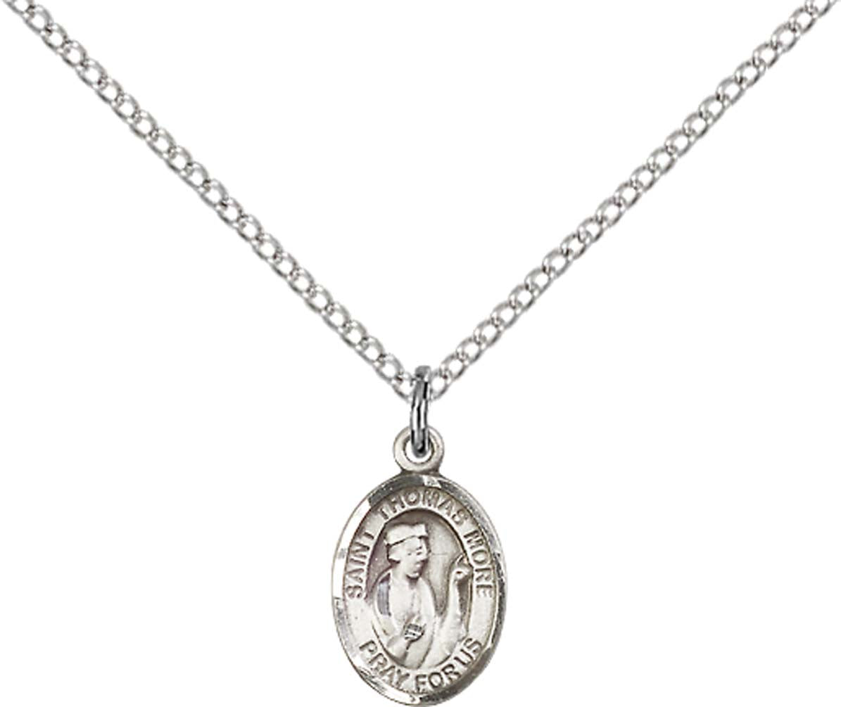 Sterling Silver St. Thomas More Pendant with 18 inch Sterling Silver Light Curb Chain - Small