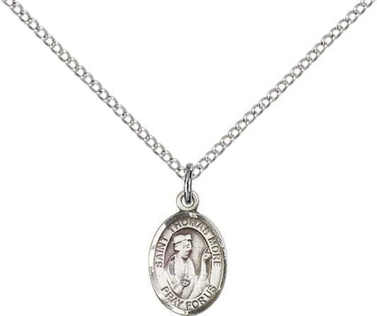 Sterling Silver St. Thomas More Pendant with 18 inch Sterling Silver Light Curb Chain - Small