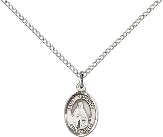 Sterling Silver St. Veronica Pendant with 18 inch Sterling Silver Light Curb Chain - Small
