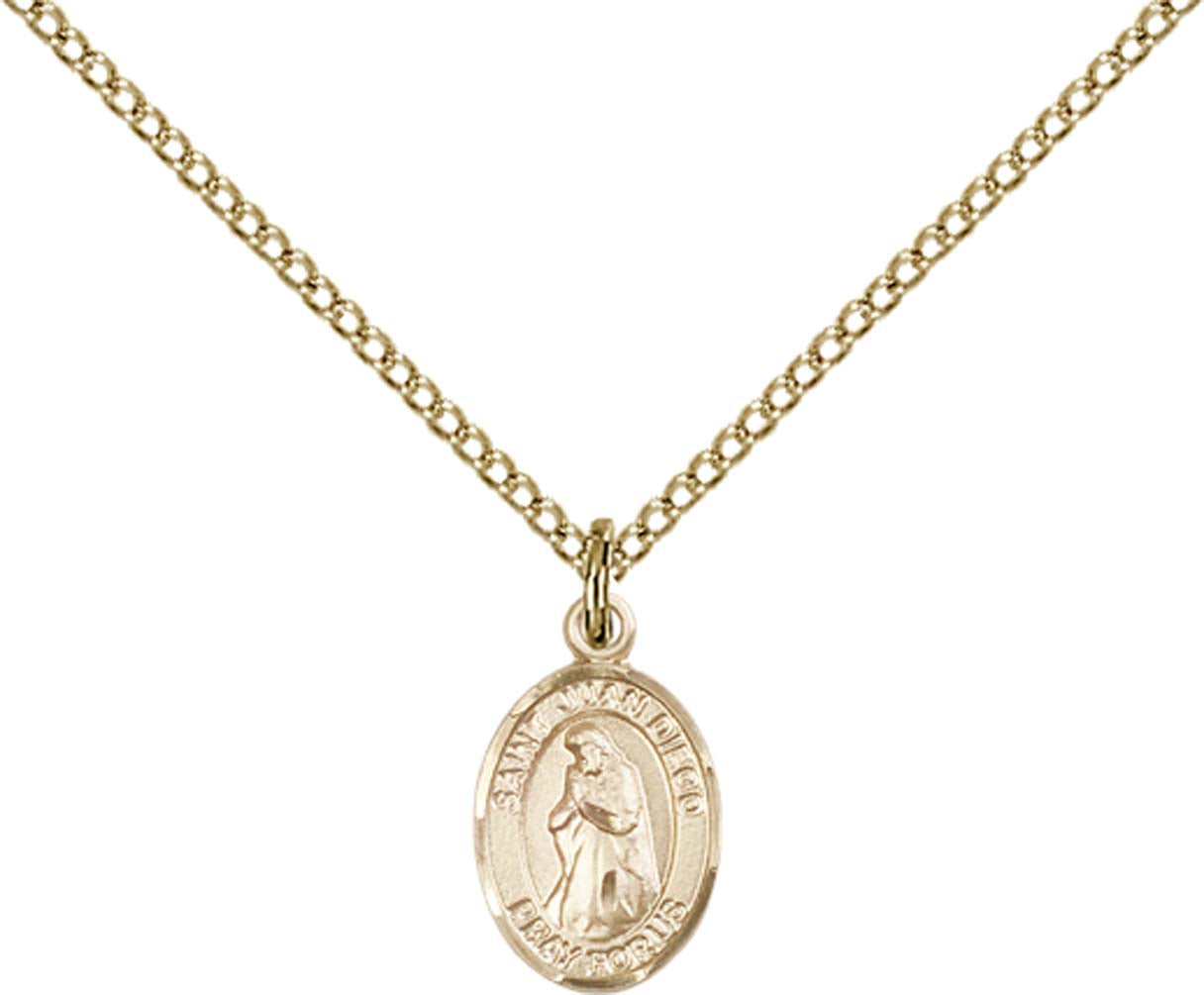 14kt Gold Filled St. Juan Diego Pendant with 18 inch Gold Filled Light Curb Chain - Small