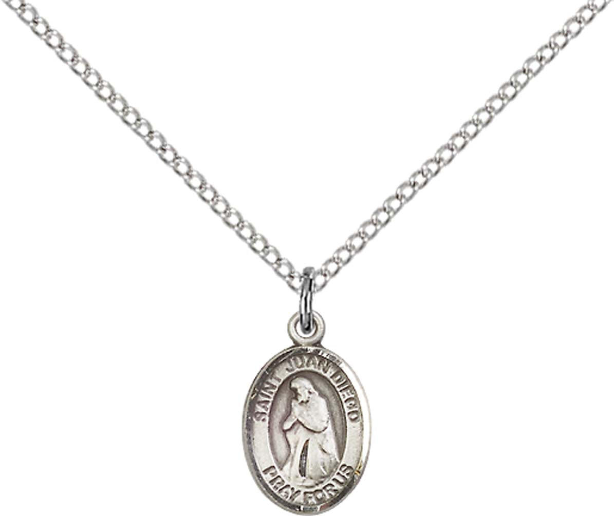 Sterling Silver St. Juan Diego Pendant with 18 inch Sterling Silver Light Curb Chain - Small