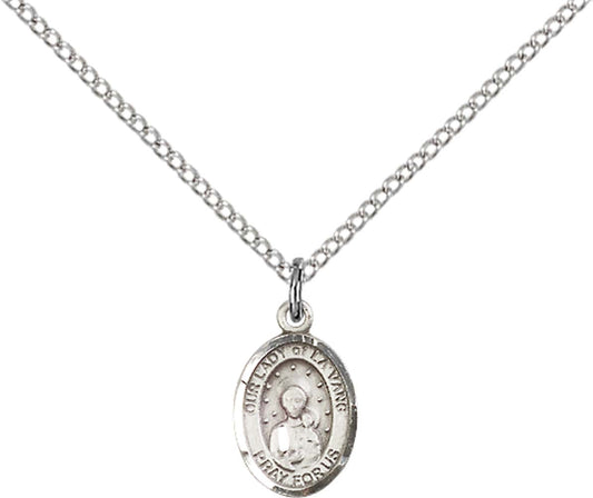 Sterling Silver O/L of La Vang Pendant with 18 inch Sterling Silver Light Curb Chain - Small