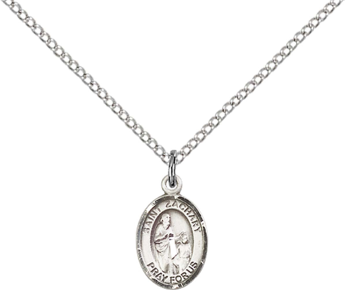 Sterling Silver St. Zachary Pendant with 18 inch Sterling Silver Light Curb Chain - Small