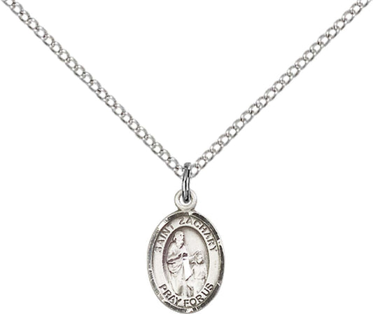 Sterling Silver St. Zachary Pendant with 18 inch Sterling Silver Light Curb Chain - Small