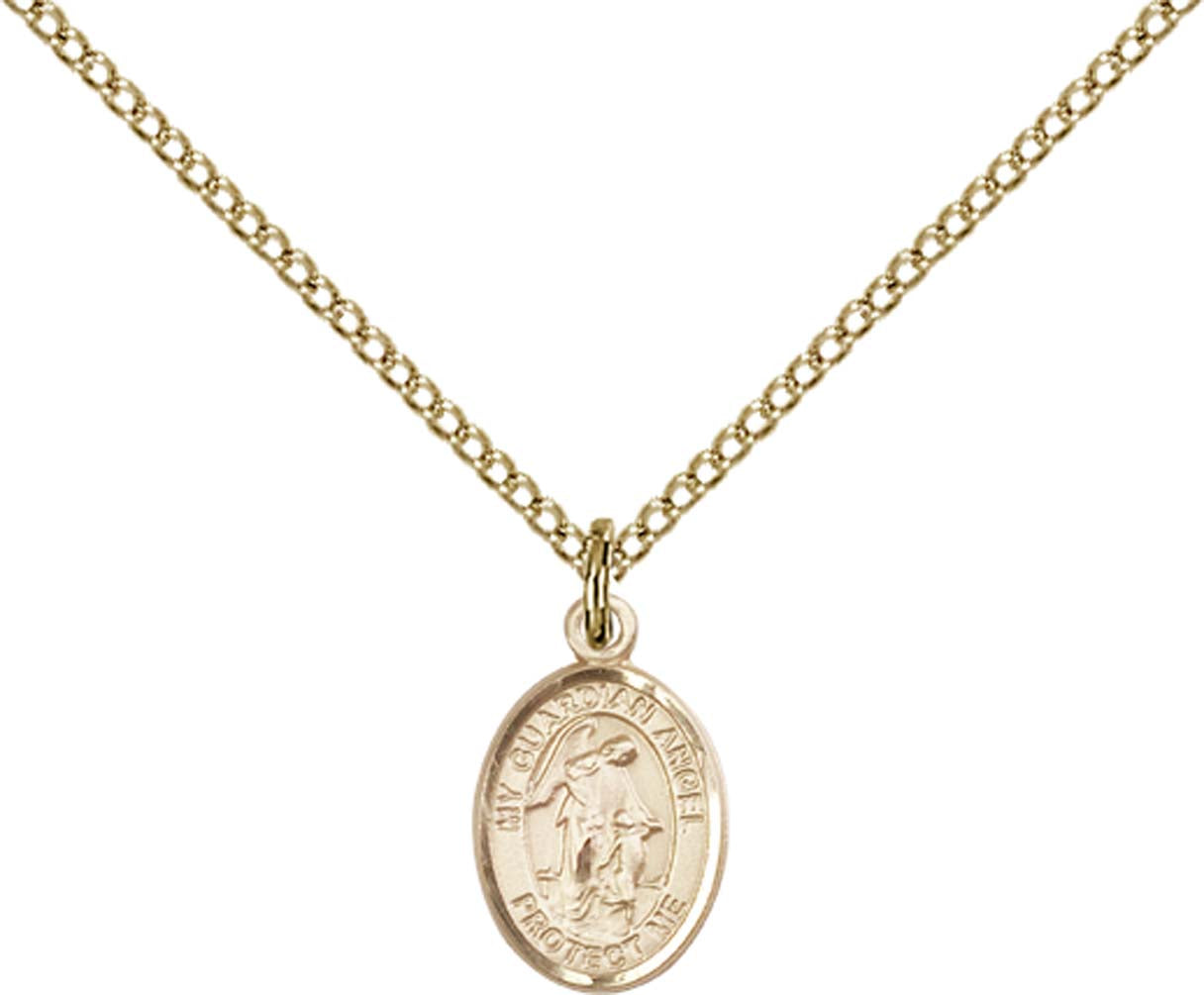 14kt Gold Filled Guardian Angel Pendant with 18 inch Gold Filled Light Curb Chain