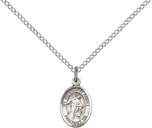 Sterling Silver Guardian Angel Pendant with 18 inch Sterling Silver Light Curb Chain