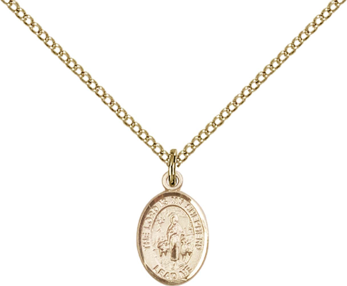 14kt Gold Filled Lord Is My Shepherd Pendant with 18 inch Gold Filled Light Curb Chain - Small