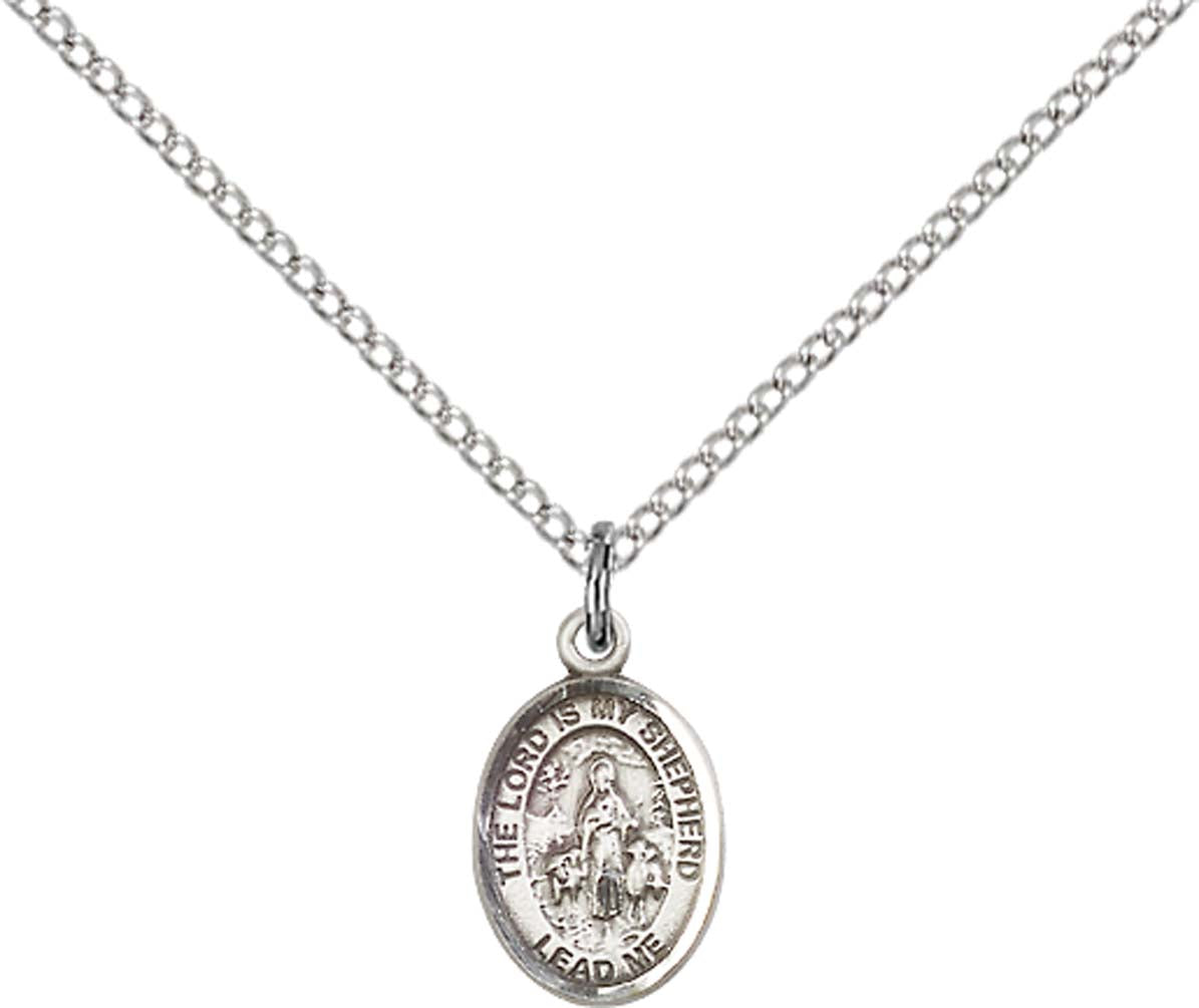 Sterling Silver Lord Is My Shepherd Pendant with 18 inch Sterling Silver Light Curb Chain - Small