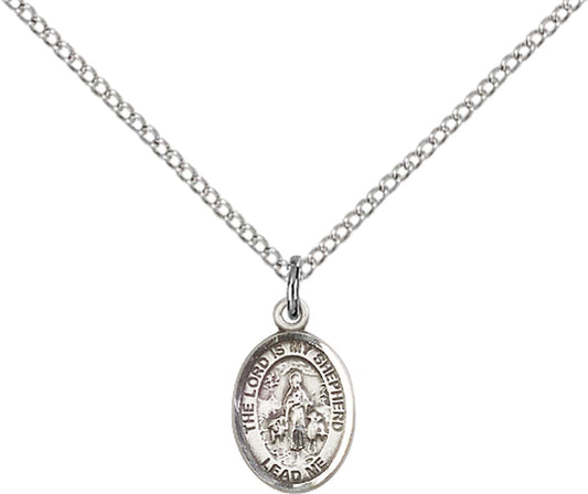 Sterling Silver Lord Is My Shepherd Pendant with 18 inch Sterling Silver Light Curb Chain - Small