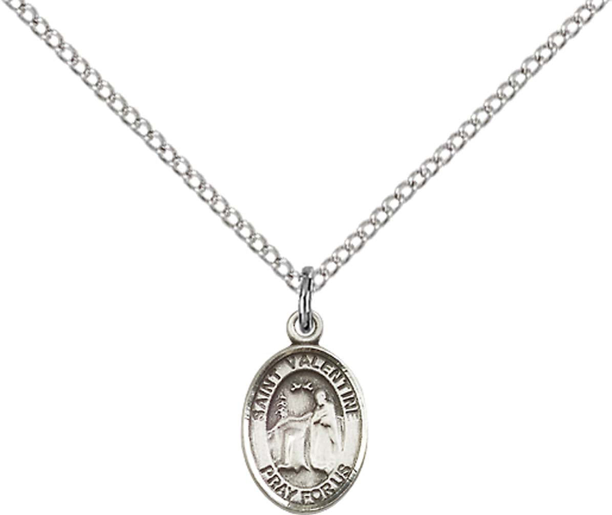 Sterling Silver St. Valentine of Rome Pendant with 18 inch Sterling Silver Light Curb Chain - Small