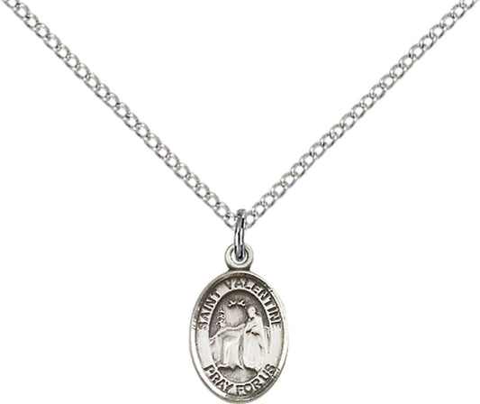 Sterling Silver St. Valentine of Rome Pendant with 18 inch Sterling Silver Light Curb Chain - Small