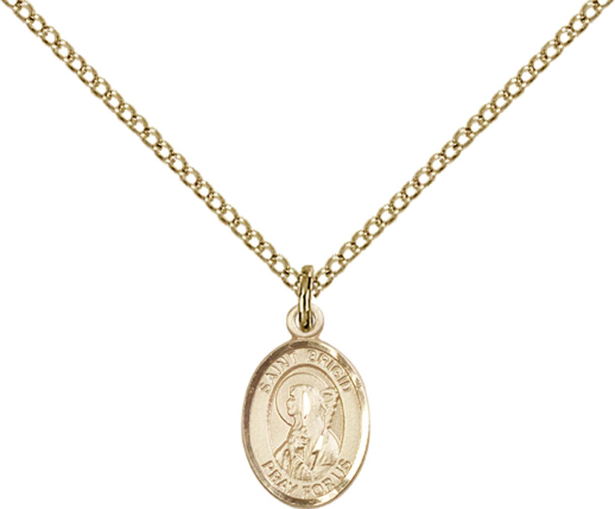 14kt Gold Filled St. Brigid of Ireland Pendant with 18 inch Gold Filled Light Curb Chain - Small