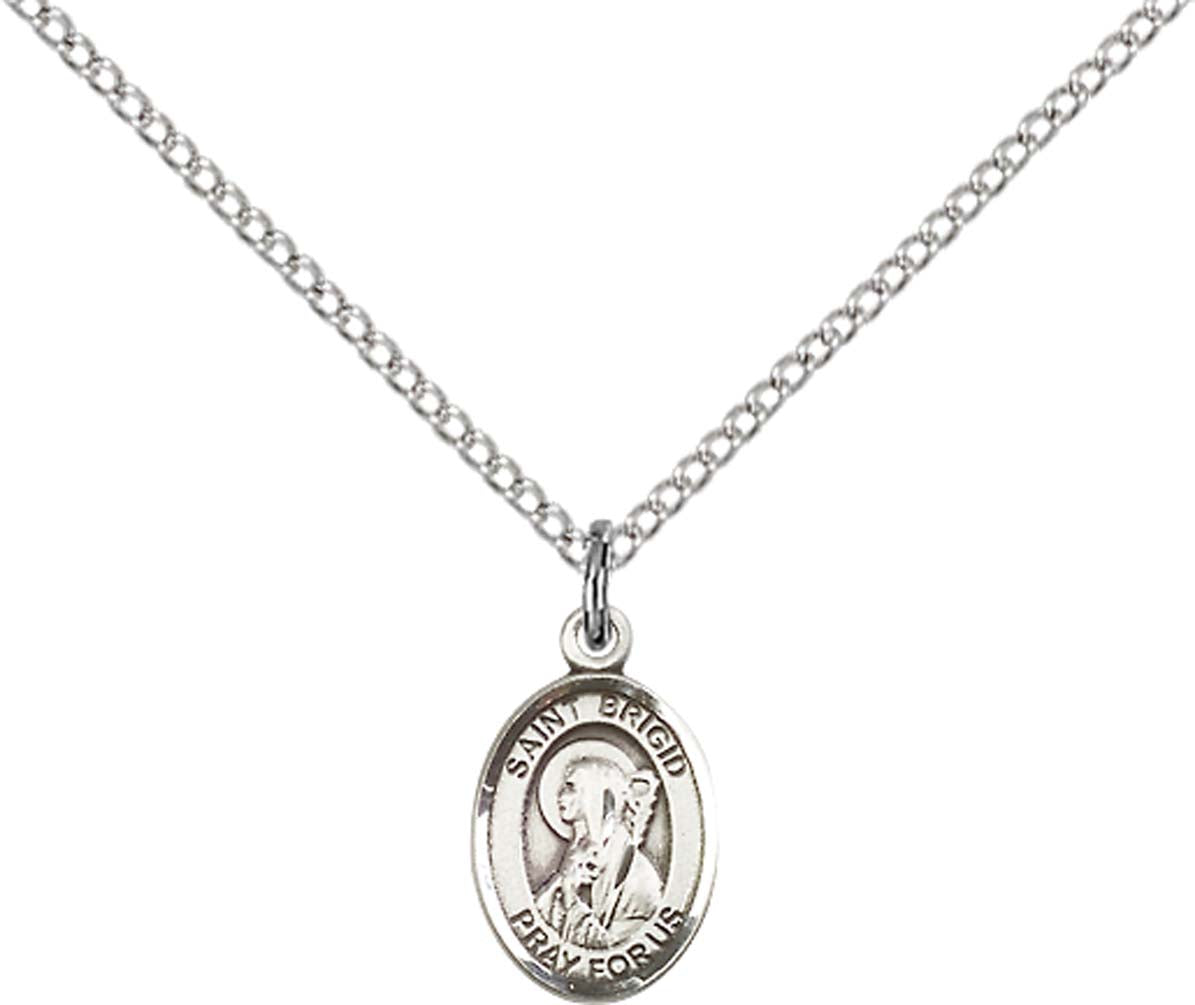 Sterling Silver St. Brigid of Ireland Pendant with 18 inch Sterling Silver Light Curb Chain - Small