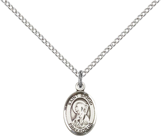 Sterling Silver St. Brigid of Ireland Pendant with 18 inch Sterling Silver Light Curb Chain - Small