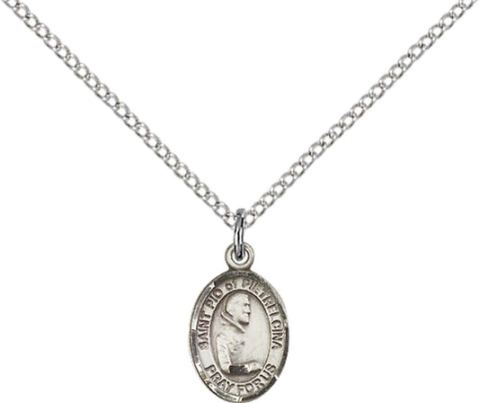 Sterling Silver St. Pio of Pietrelcina Pendant with 18 inch Sterling Silver Light Curb Chain - Small