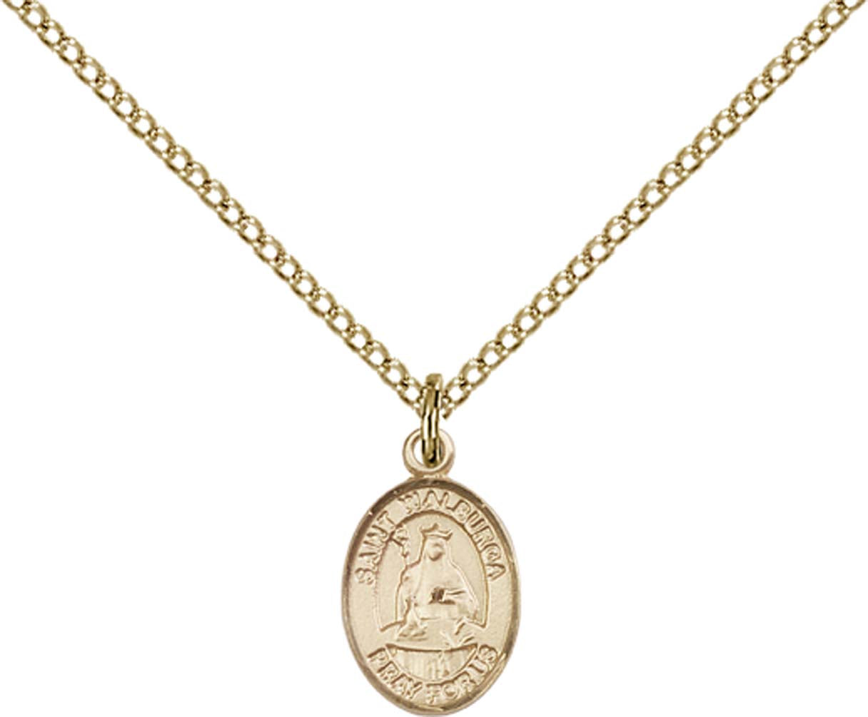 14kt Gold Filled St. Walburga Pendant with 18 inch Gold Filled Light Curb Chain - Small