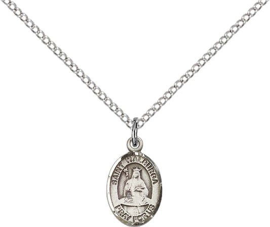Sterling Silver St. Walburga Pendant with 18 inch Sterling Silver Light Curb Chain - Small