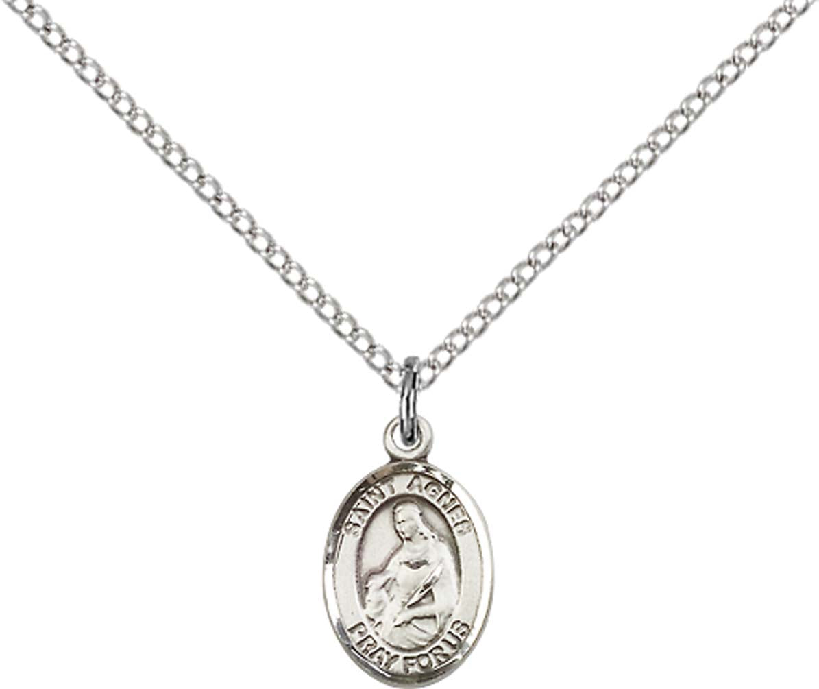Sterling Silver St. Agnes of Rome Pendant with 18 inch Sterling Silver Light Curb Chain - Small