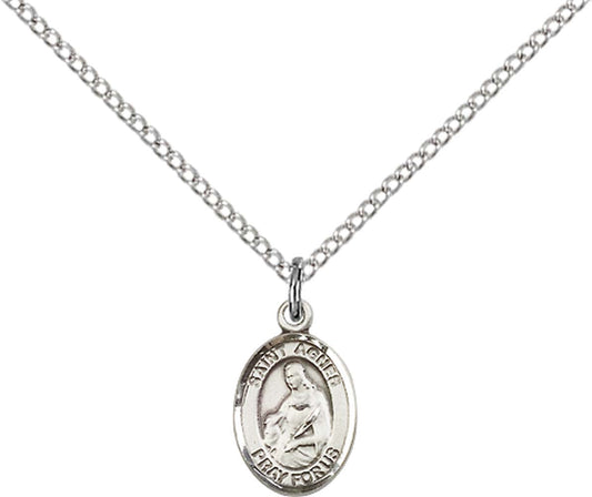 Sterling Silver St. Agnes of Rome Pendant with 18 inch Sterling Silver Light Curb Chain - Small
