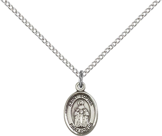 Sterling Silver St. Sophia Pendant with 18 inch Sterling Silver Light Curb Chain - Small
