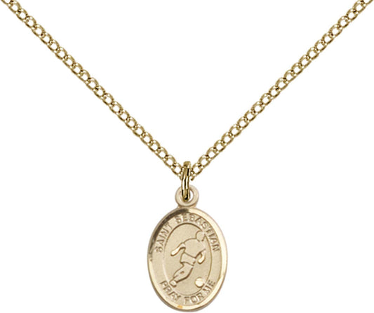 14kt Gold Filled St. Sebastian Pendant with 18 inch Gold Filled Light Curb Chain - Small Gold Filled Soccer