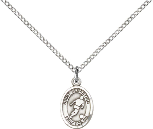 Sterling Silver St. Sebastian Pendant with 18 inch Sterling Silver Light Curb Chain - Small Sterling Silver Soccer