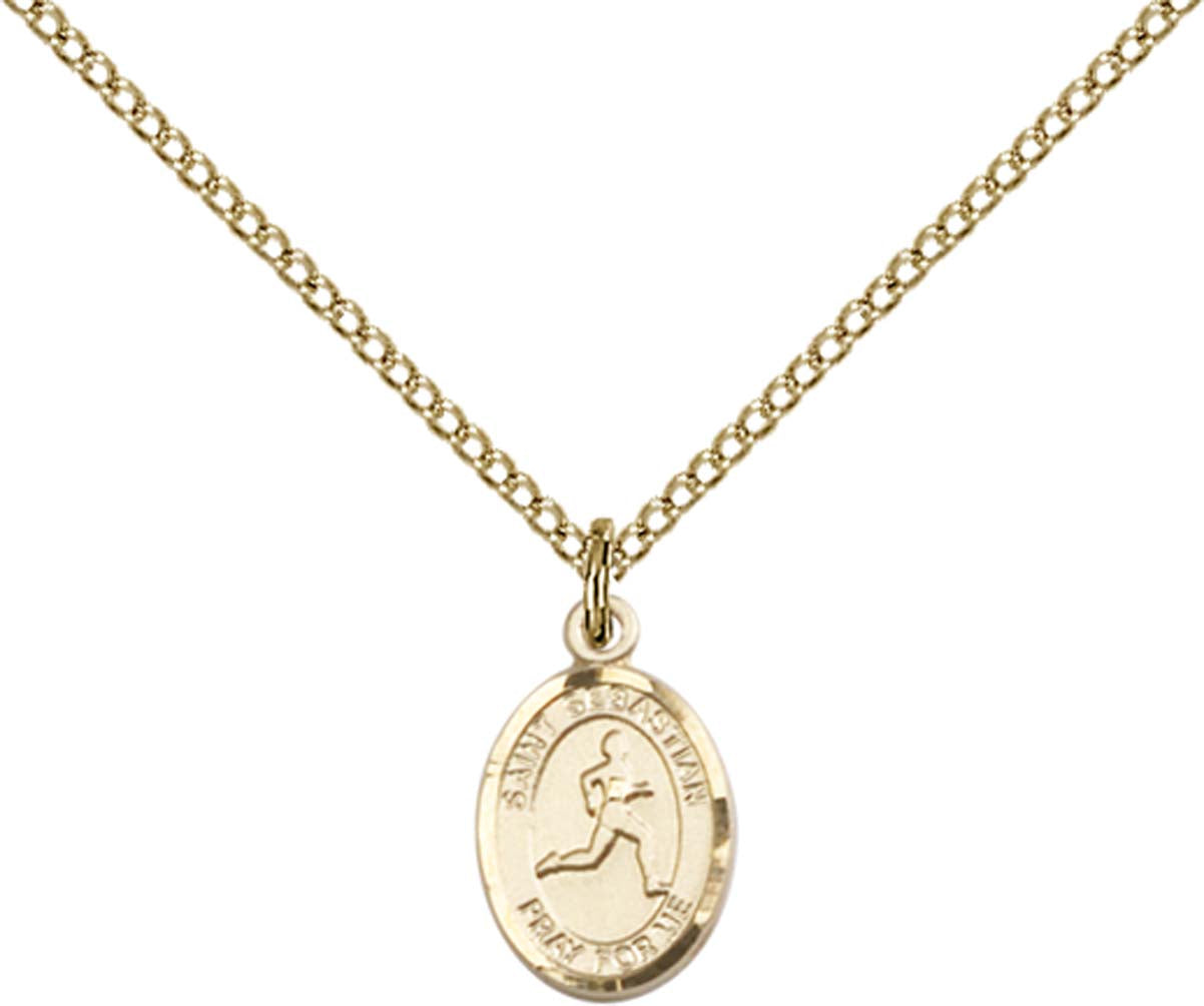14kt Gold Filled St. Sebastian Pendant with 18 inch Gold Filled Light Curb Chain - Small Gold Filled Track & Field