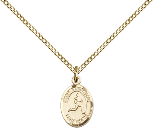 14kt Gold Filled St. Sebastian Pendant with 18 inch Gold Filled Light Curb Chain - Small Gold Filled Track & Field