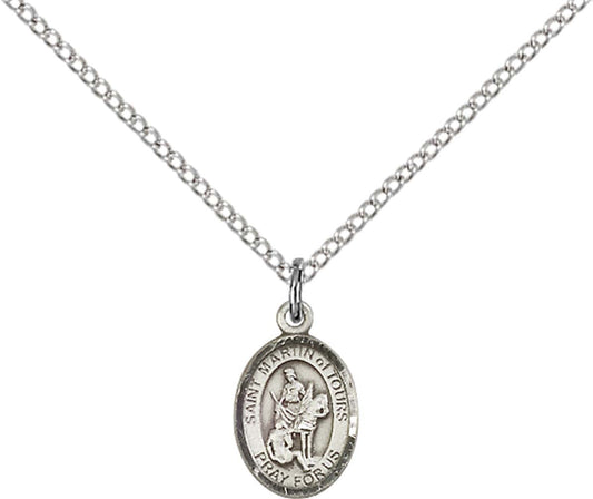 Sterling Silver St. Martin of Tours Pendant with 18 inch Sterling Silver Light Curb Chain - Small
